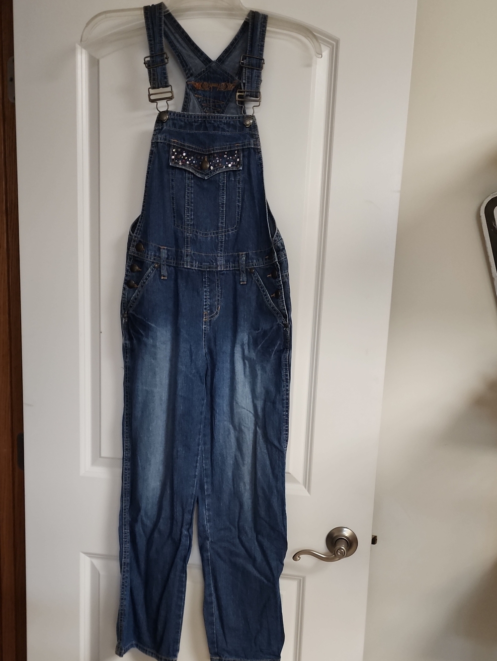 VTG Squeeze Jeans Y2K Rhinestone Bling Denim Overalls Girls Medium(10) Excellent